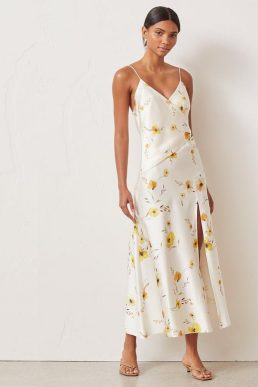 Bec & Bridge colette floral wrap midi slip maxi dress in print white yellow