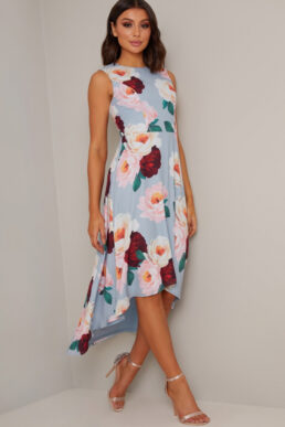 Chi Chi Callista Floral High Low Dress Blue Multi