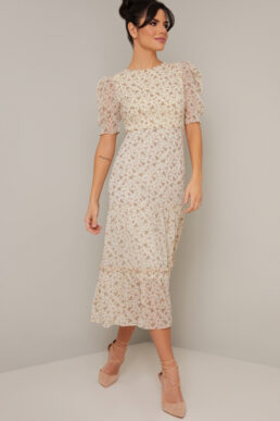 Chi Chi Dilara Floral Sleeve Dress Cream Multi