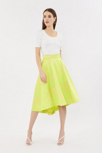 Coast Jacquard Full Midi High Low Skirt Yellow