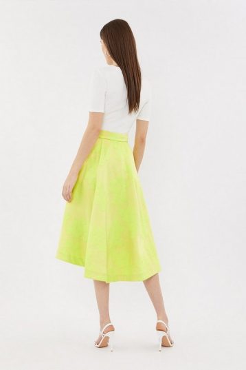 Coast Jacquard Full Midi High Low Skirt, Yellow - Image 2