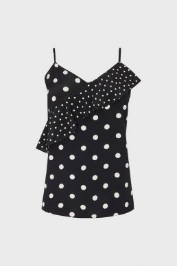 Coast Spotty Ruffle Front Cami Top Black White