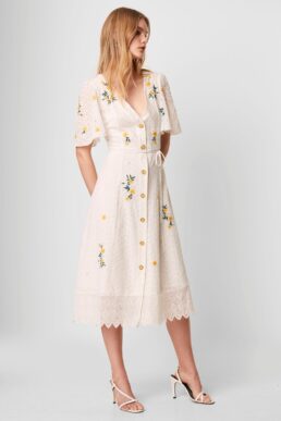 French Connection Eka Embroidered Dress, Summer White/Multi