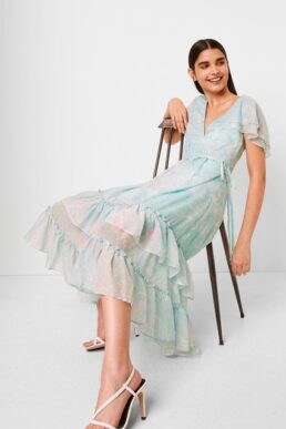 French Connection Endra Crinkle Printed Ruffle Dress Blue