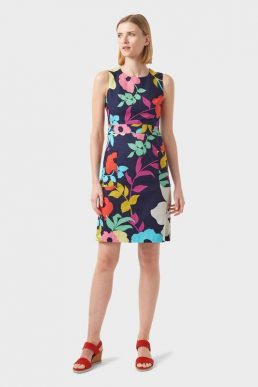 Hobbs Allison Cotton Blend Floral Shift Dress Navy Multi