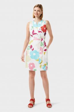 Hobbs Linen Floral Print Daria Shift Dress Multi White