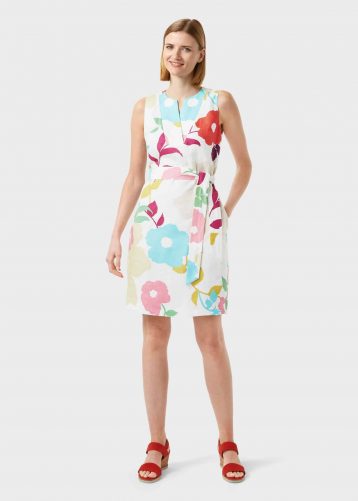 Hobbs Linen Floral Print Daria Shift Dress Multi White