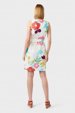 Hobbs Linen Floral Print Daria Shift Dress Multi White