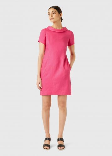 Hobbs Linen Petra Roll Neck Shift Dress Pink