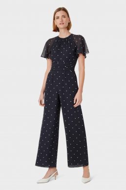 Hobbs Sarah Spot Sleeve Jumpsuit Black White