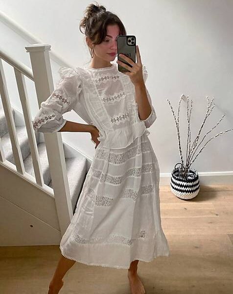 midi white dress lace