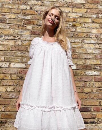 & Other Stories cotton smocked trapeze dress in white