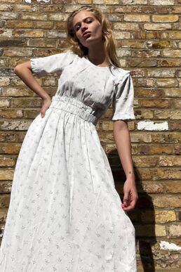 & Other Stories floral print frill hem midi dress in white