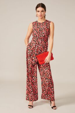 Phase Eight Catarina Tulip Heritage Print Jumpsuit Coral Pink Black