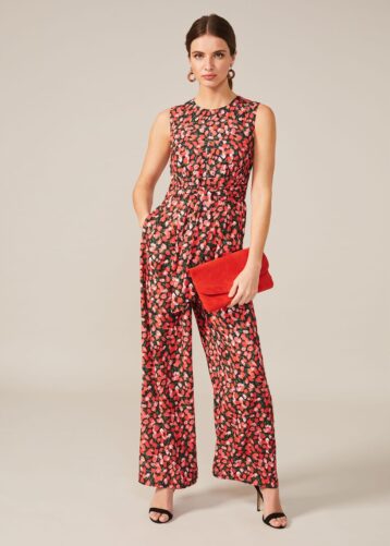 Phase Eight Catarina Tulip Heritage Print Jumpsuit Coral Pink Black