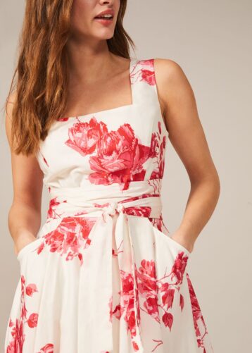 Phase Eight Elfrida Rose Heritage Print Dress, Ivory/Lipstick Red - Image 2