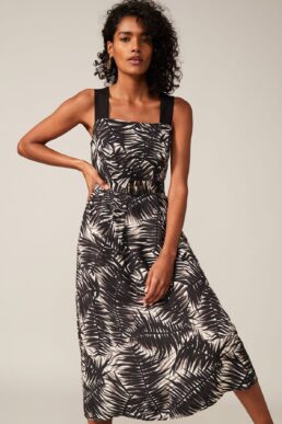 Phase Eight Patsy Palm Print Linen Dress Black White