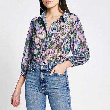 River Island Purple floral print chiffon sheer shirt Multi