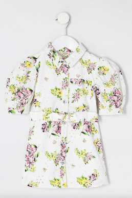 River Island Mini girls white floral broderie shirt dress