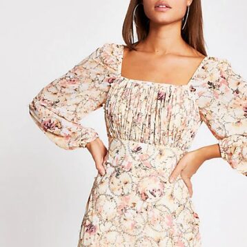 River Island Pink floral long sleeve bardot bodycon dress Multi