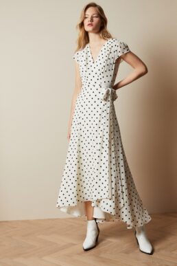 Ted Baker COHLINE Spotted dip hem maxi dress Ivory Black