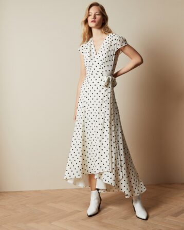 Ted Baker COHLINE Spotted dip hem maxi dress Ivory Black