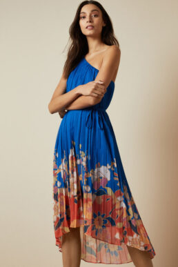 Ted Baker DAHLARI Cabana pleated one shoulder midi dress Blue Multi