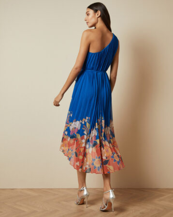 Ted Baker DAHLARI Cabana pleated one shoulder midi dress, Blue/Multi - Image 2