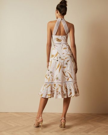 Ted Baker Floral Jacquard V Neck Midi Dress, Light Pink/Multi - Image 2