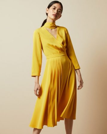 Ted Baker JILLIIE Tie neck midi dress Yellow