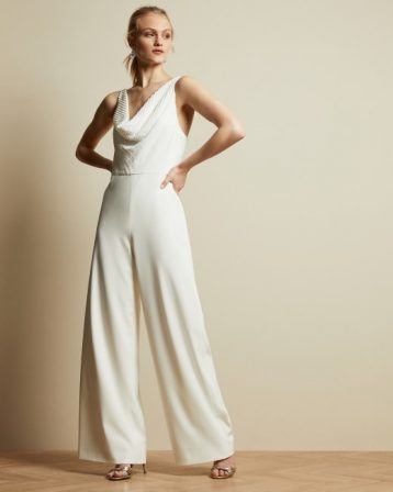 Ted Baker MELBI Cowl neck contrast wide leg jumpsuit White