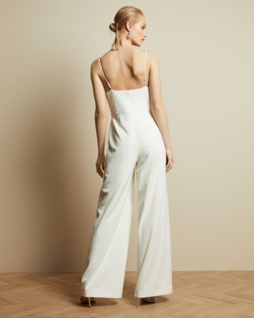 Ted Baker MELBI Cowl neck contrast wide leg jumpsuit, White - Image 2