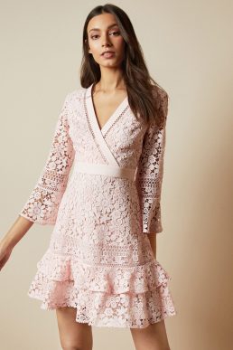 Ted Baker NELLO Multi lace V neck tunic dress Blush Light Pink