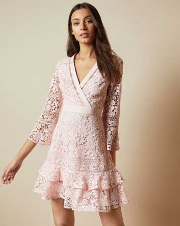 Ted Baker NELLO Multi lace V neck tunic dress Blush Light Pink