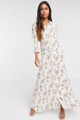 Vero Moda maxi shirt dress in white floral
