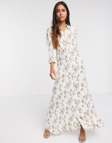 Vero Moda maxi shirt dress in white floral