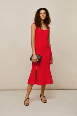 Whistles Milla Square Neck Dress Red