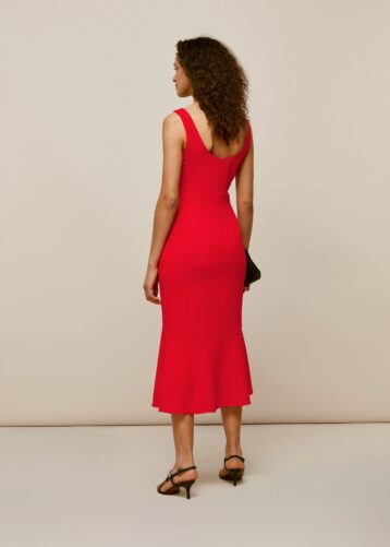 Whistles Milla Square Neck Dress, Red - Image 2