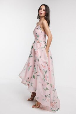 Bariano full maxi dress with organza bust detail in multi floral Pink Blush Multi