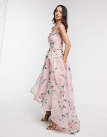 Bariano full maxi dress with organza bust detail in multi floral Pink Blush Multi