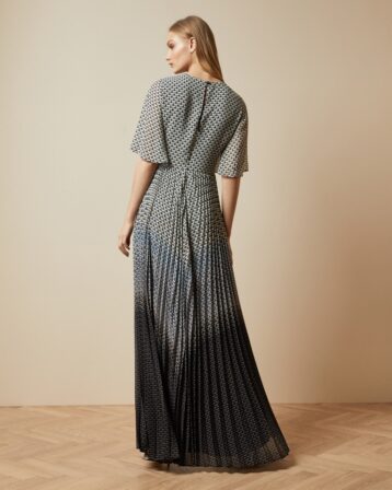 Ted Baker TRISHNA Masquerade pleated sleeve maxi dress, Black/White -  myonewedding.co.uk