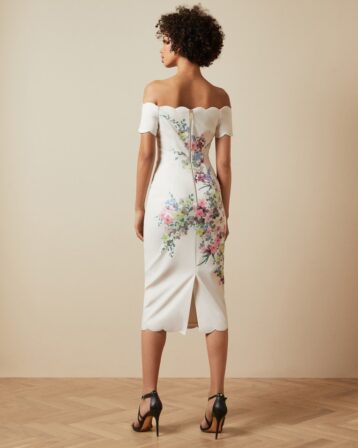 Ted Baker TRIXIIY Pergola Bardot bodycon dress, Ivory/Multi - Image 2
