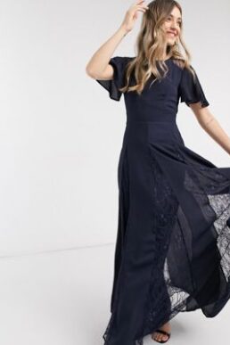 ASOS DESIGN Bridesmaid maxi dress with lace insert panels Navy Blue