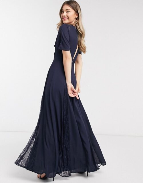ASOS DESIGN Bridesmaid maxi dress with lace insert panels Navy Blue