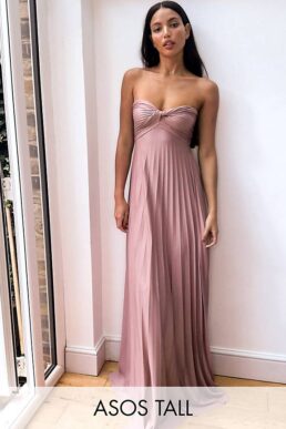 ASOS DESIGN Tall exclusive bandeau maxi dress with knot detail in rose pink