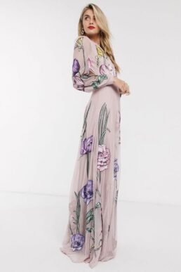 ASOS EDITION maxi dress with cut out back and oversized floral embroidery Pink Multi