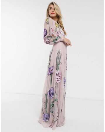 ASOS EDITION maxi dress with cut out back and oversized floral embroidery Pink Multi