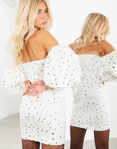Spotty off the shoulder dress new arrivals