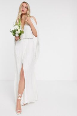 ASOS EDITION Samantha beaded wedding dress with drape sleeves Ivory