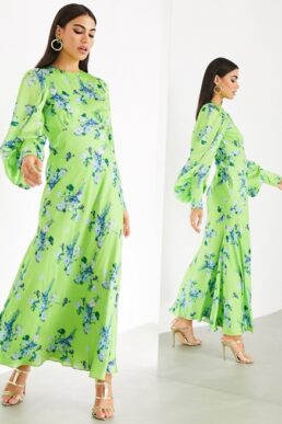 ASOS EDITION satin wild flower print maxi dress, Green/Multi